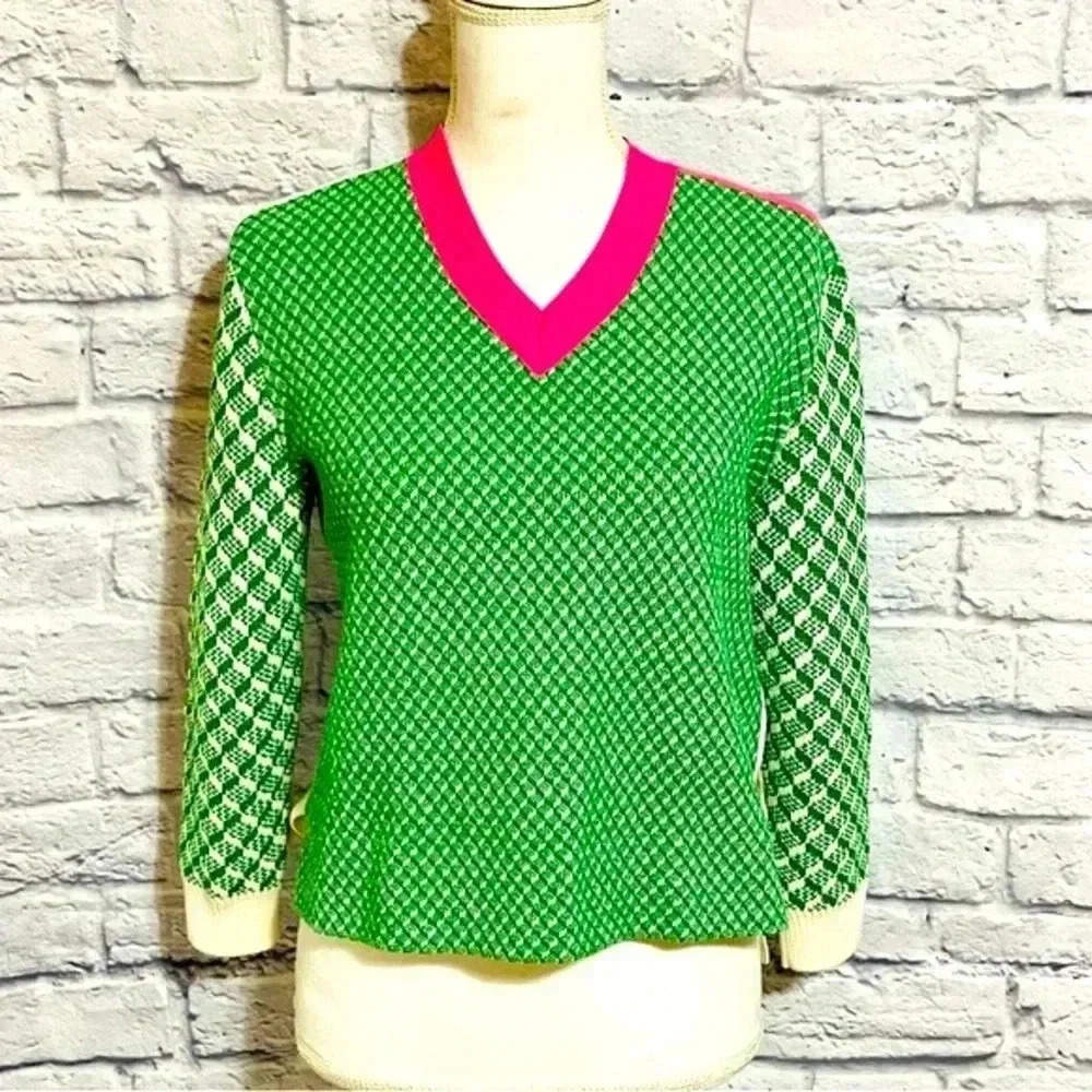 SONIA by Sonia Rykiel Small Argyle Print In Green And Pink Collar Sweater